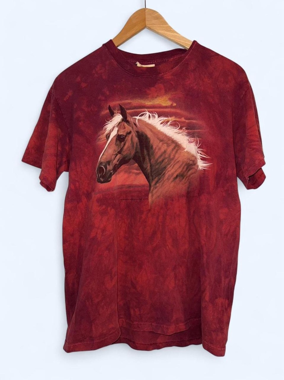 The Mountain Red Tie-Dye Horse Graphic Short Sleeve Tee
